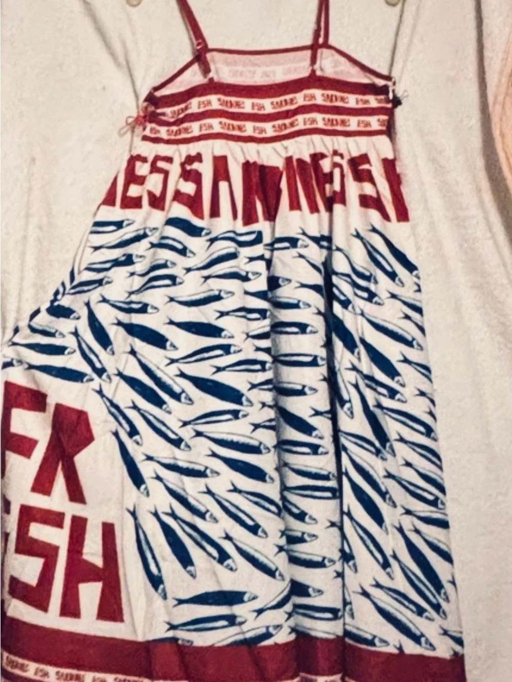 Red & White Graphic Sardine Print Maxi Dress